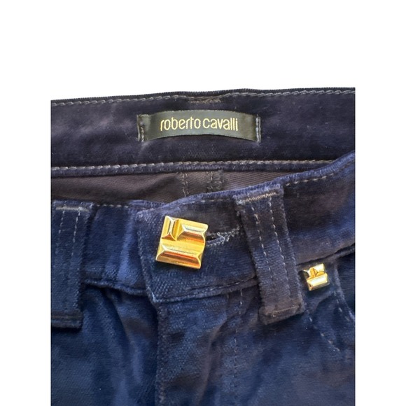 Roberto Cavalli Pants | Blue Velvet | Gold Hardware | Straight | Italy 38 / US 6 - Picture 10 of 16